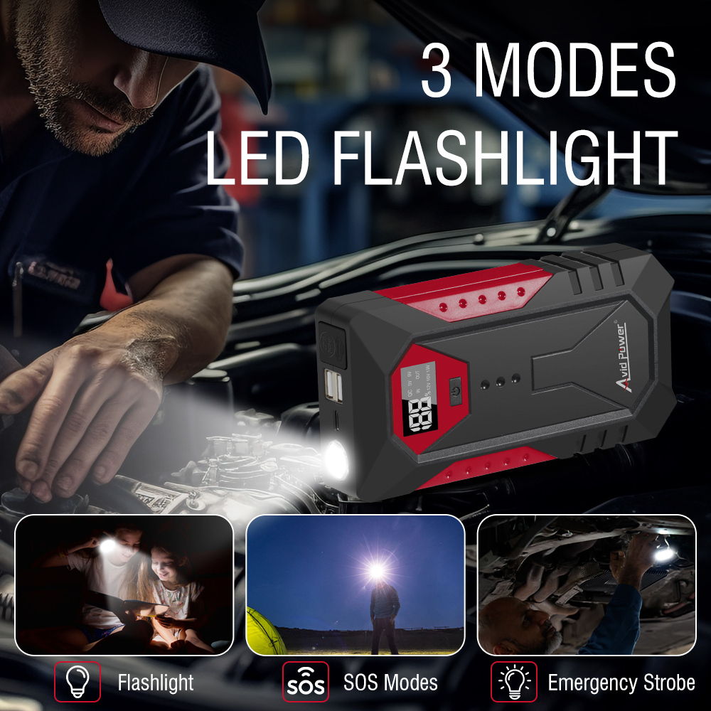 Avid Power Portable Jump Starter  800A Peak Car Booster Pack 12V Truck SUV Car Battery Charger Power Bank