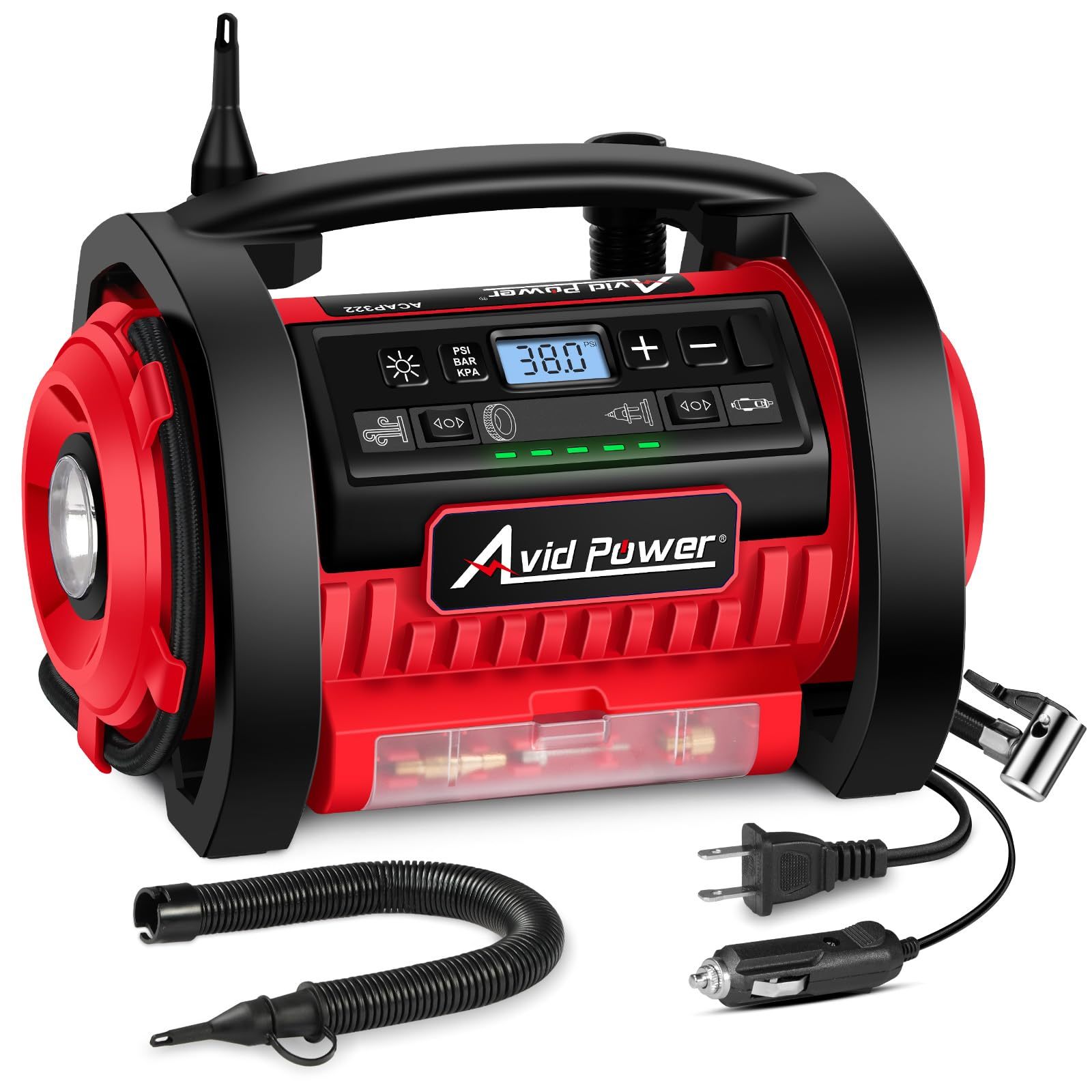AVID POWER Tire Inflator Portable Air Compressor 12V DC/120V AC Car Tire Pump with Inflation and Deflation Modes