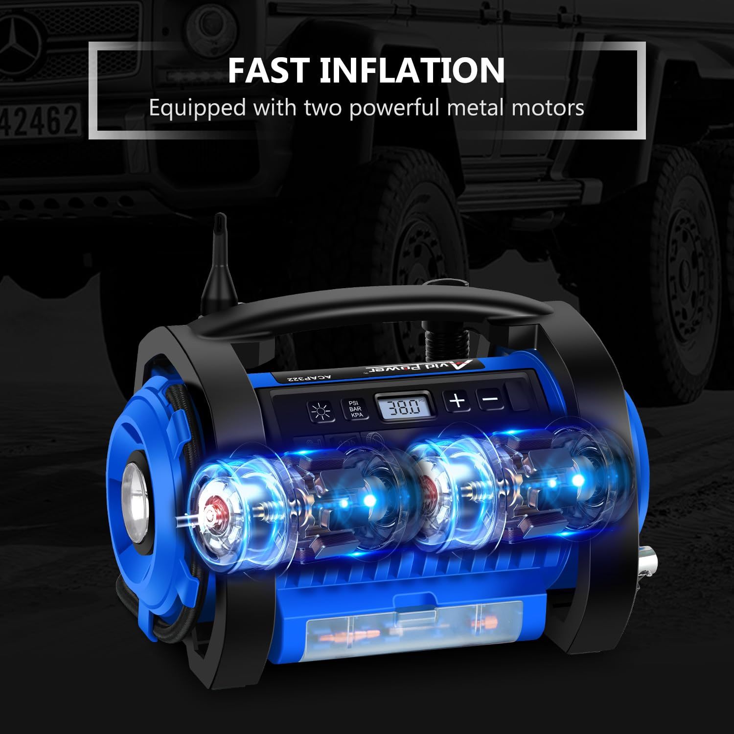 AVID POWER Tire Inflator Portable Air Compressor 12V DC/120V AC Car Tire Pump with Inflation and Deflation Modes