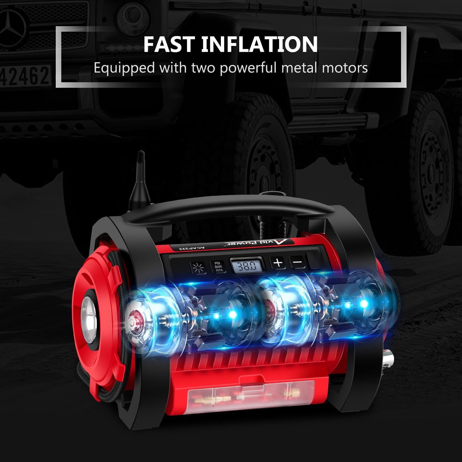 AVID POWER Tire Inflator Portable Air Compressor 12V DC/120V AC Car Tire Pump with Inflation and Deflation Modes