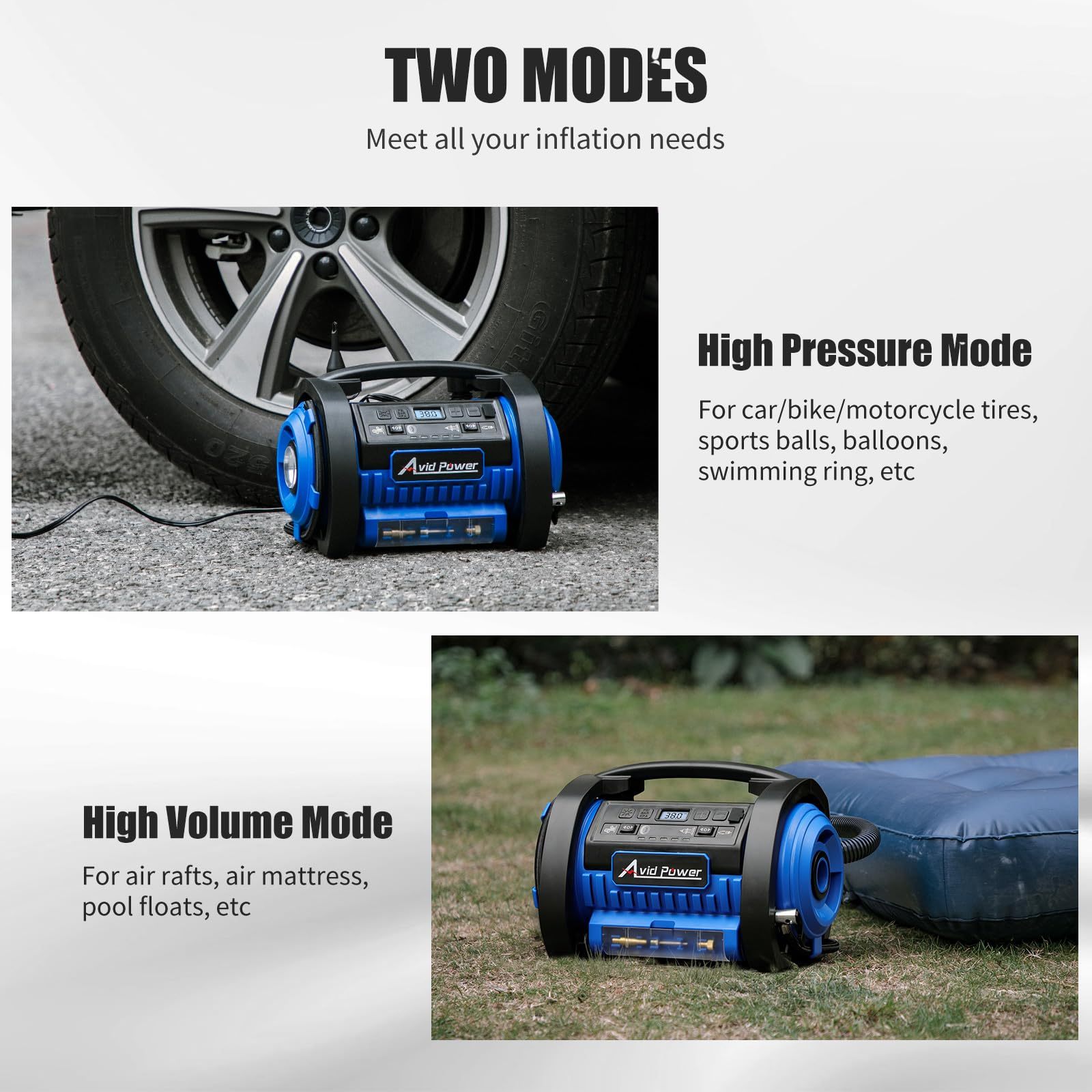 AVID POWER Tire Inflator Portable Air Compressor 12V DC/120V AC Car Tire Pump with Inflation and Deflation Modes