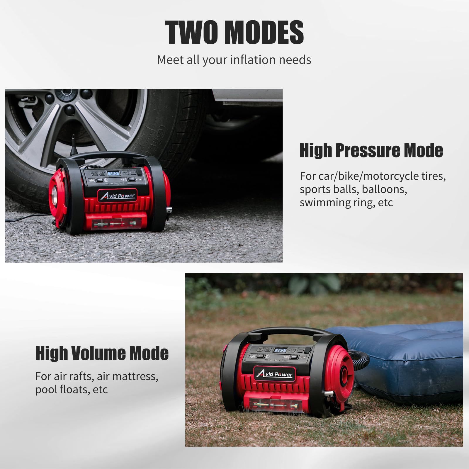 AVID POWER Tire Inflator Portable Air Compressor 12V DC/120V AC Car Tire Pump with Inflation and Deflation Modes