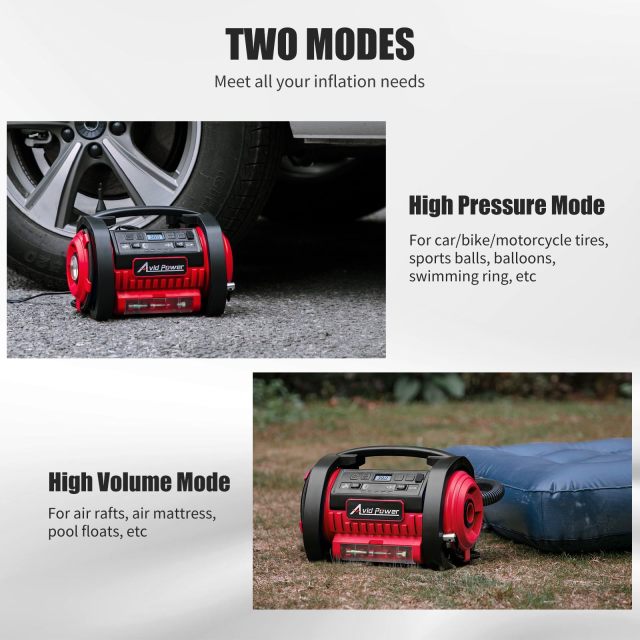 AVID POWER Tire Inflator Portable Air Compressor 12V DC/120V AC Car Tire Pump with Inflation and Deflation Modes