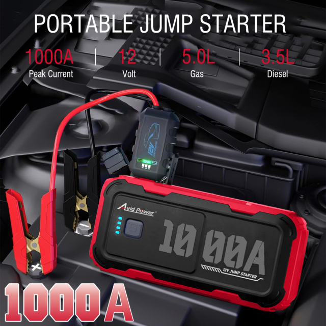 Avid Power Portable Jump Starter 1000A Peak Auto Booster Battery Pack 12V Car Jumper Starters with LED Light and USB