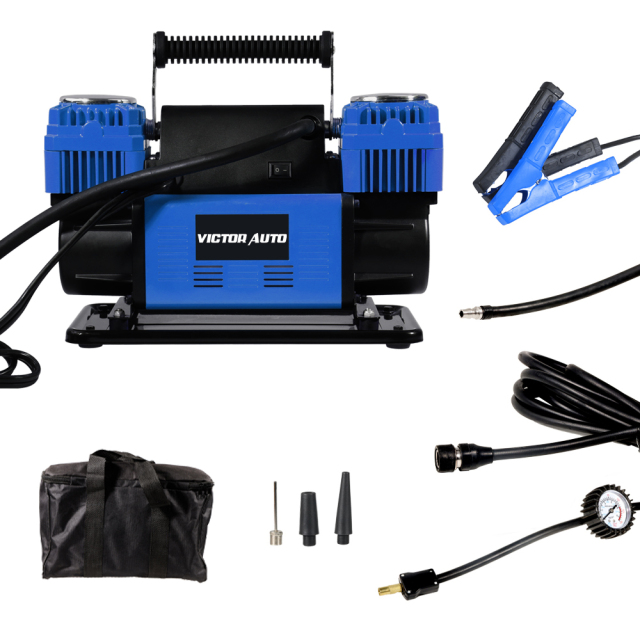 Victor 12V DC Portable Tire Inflator Air Compressor,High Pressure Inflation 2 Cylinders,Aluminum House ,45L /Min Fast Inflation,Made in Vietnam