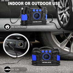 Victor 120V AC /12V DC Tire Inflator Portable Air Compressor,Two powerful Metal Motors,Digital Gauge, Auto Shut Off,Made in Vietnam