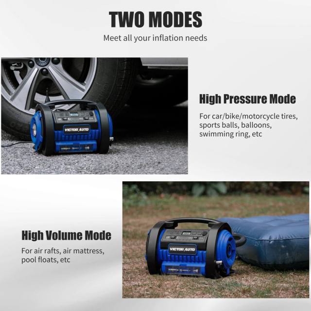 Dual Power 120V AC/12V DC Portable Inflator/Deflator Tire Auto Air Compressor Pump with Digital Gauge,Made in Vietnam