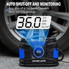 Victor 120V AC /12V DC Tire Inflator Portable Air Compressor,Two powerful Metal Motors,Digital Gauge, Auto Shut Off,Made in Vietnam