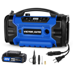 3-Way Power 20v/120V AC/12V DC Cordless Dual Function Inflator/Deflator Portable Air Compressor with Digital Gauge,Made in Vietnam