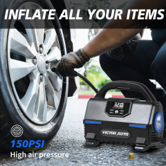 Victor Powerful 120V AC/12V DC Tire Inflator Portable Air Compressor Car Pump, High Pressure Inflation,Made in Vietnam