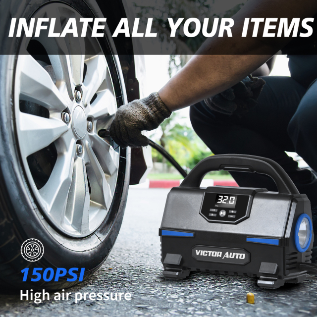 Victor Powerful 120V AC/12V DC Tire Inflator Portable Air Compressor Car Pump, High Pressure Inflation,Made in Vietnam