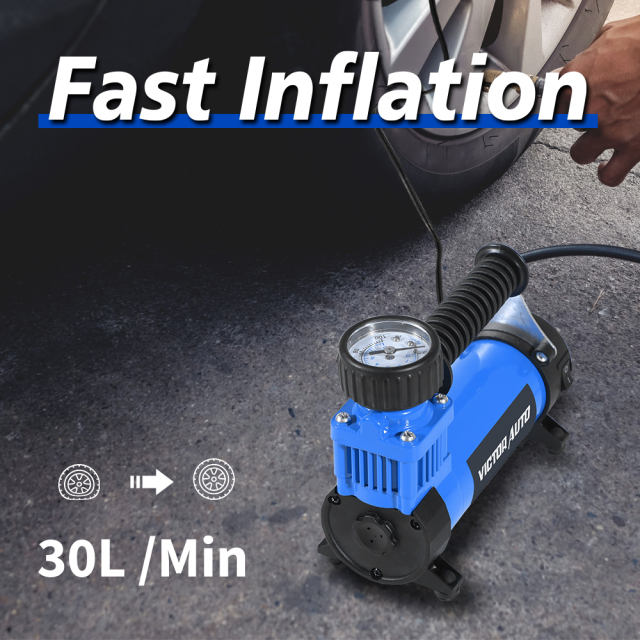 Victor 12V DC Portable Inflator,Auto Tire Inflator Air Compressor with Pressure Gauge,150PSI,30L /Min,Made in Vietnam
