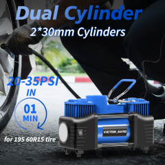 Victor 12V DC Tire Inflator Portable Air Compressor,Car Air Pump High Pressure Inflation  2 Cylinders,Aluminum House ,45L /Min,Made in Vietnam