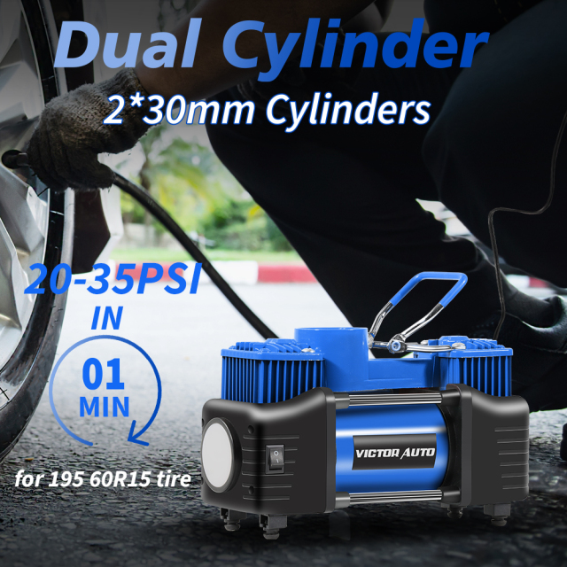 Victor 12V DC Tire Inflator Portable Air Compressor,Car Air Pump High Pressure Inflation  2 Cylinders,Aluminum House ,45L /Min,Made in Vietnam