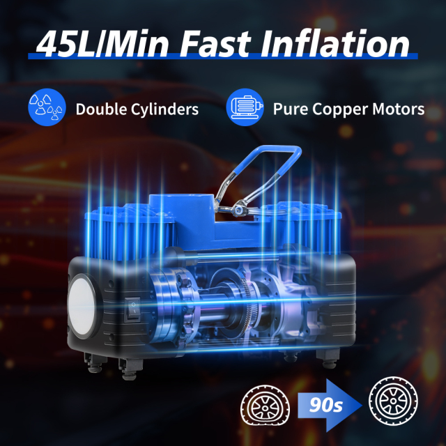 Victor 12V DC Tire Inflator Portable Air Compressor,Car Air Pump High Pressure Inflation  2 Cylinders,Aluminum House ,45L /Min,Made in Vietnam