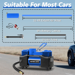 Victor 12V DC Tire Inflator Portable Air Compressor,Car Air Pump High Pressure Inflation  2 Cylinders,Aluminum House ,45L /Min,Made in Vietnam