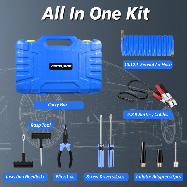 Victor Heavy Duty Tire Inflator Portable Air Compressor, 12V DC Auto Pump,2 Cylinders,65L /Min, 150 PSI Fast Inflation for Car, Truck, SUV Tires,Made in Vietnam