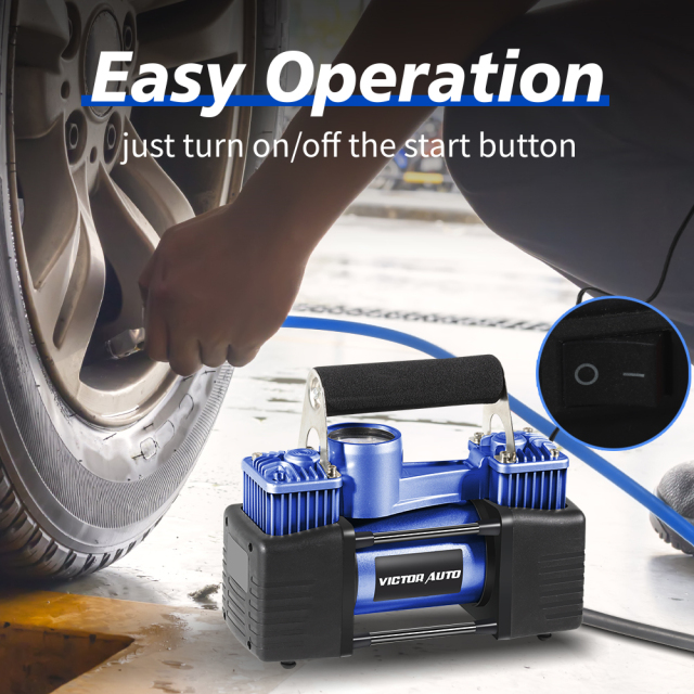 Victor Heavy Duty Tire Inflator Portable Air Compressor, 12V DC Auto Pump,2 Cylinders,65L /Min, 150 PSI Fast Inflation for Car, Truck, SUV Tires,Made in Vietnam