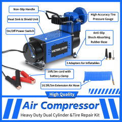 Heavy Duty Metal 12V DC Tire Inflator Air Compressor Pump,72L /Min, 150PSI with Adapter for Car, Truck, SUV Tires,Made in Vietnam