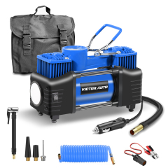 Victor 12V DC Tire Inflator Portable Air Compressor,Car Air Pump High Pressure Inflation  2 Cylinders,Aluminum House ,45L /Min,Made in Vietnam