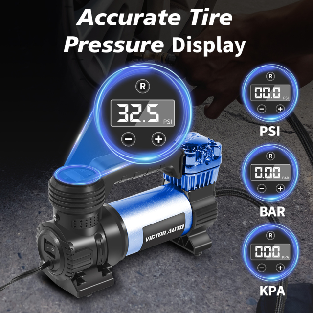 Victor 12V DC Portable inflator,Car Tire Air Compressor Inflator Hose Adapter with Digital Gauge,Aluminum House,Made in Vietnam