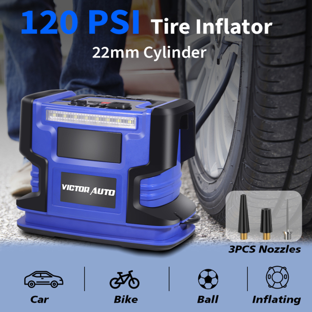 Victor  5 In 1 Portable Jump Starter with Air Compressor 780A Peak,120 PSI Tire Inflator, Power Bank,LED Lighting,12V DC Socket,Made in Vietnam
