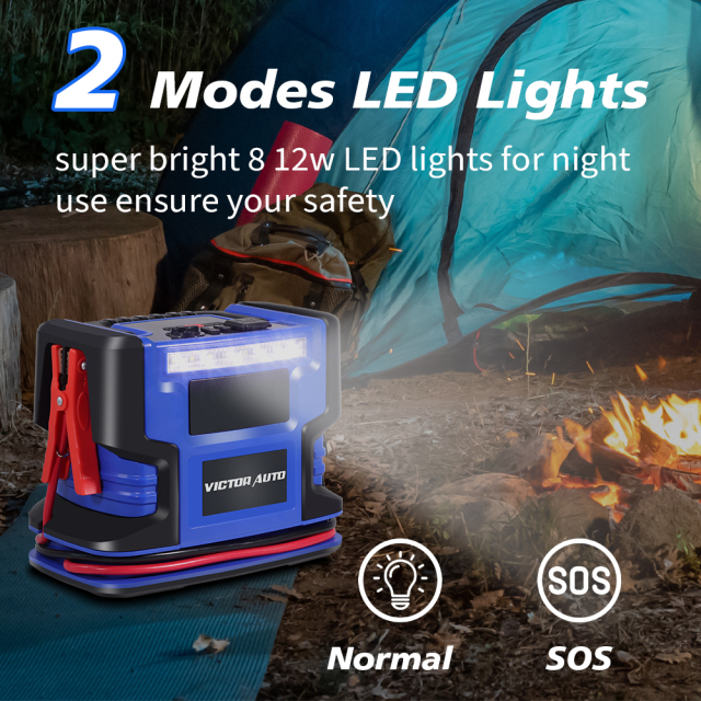 Victor  5 In 1 Portable Jump Starter with Air Compressor 780A Peak,120 PSI Tire Inflator, Power Bank,LED Lighting,12V DC Socket,Made in Vietnam