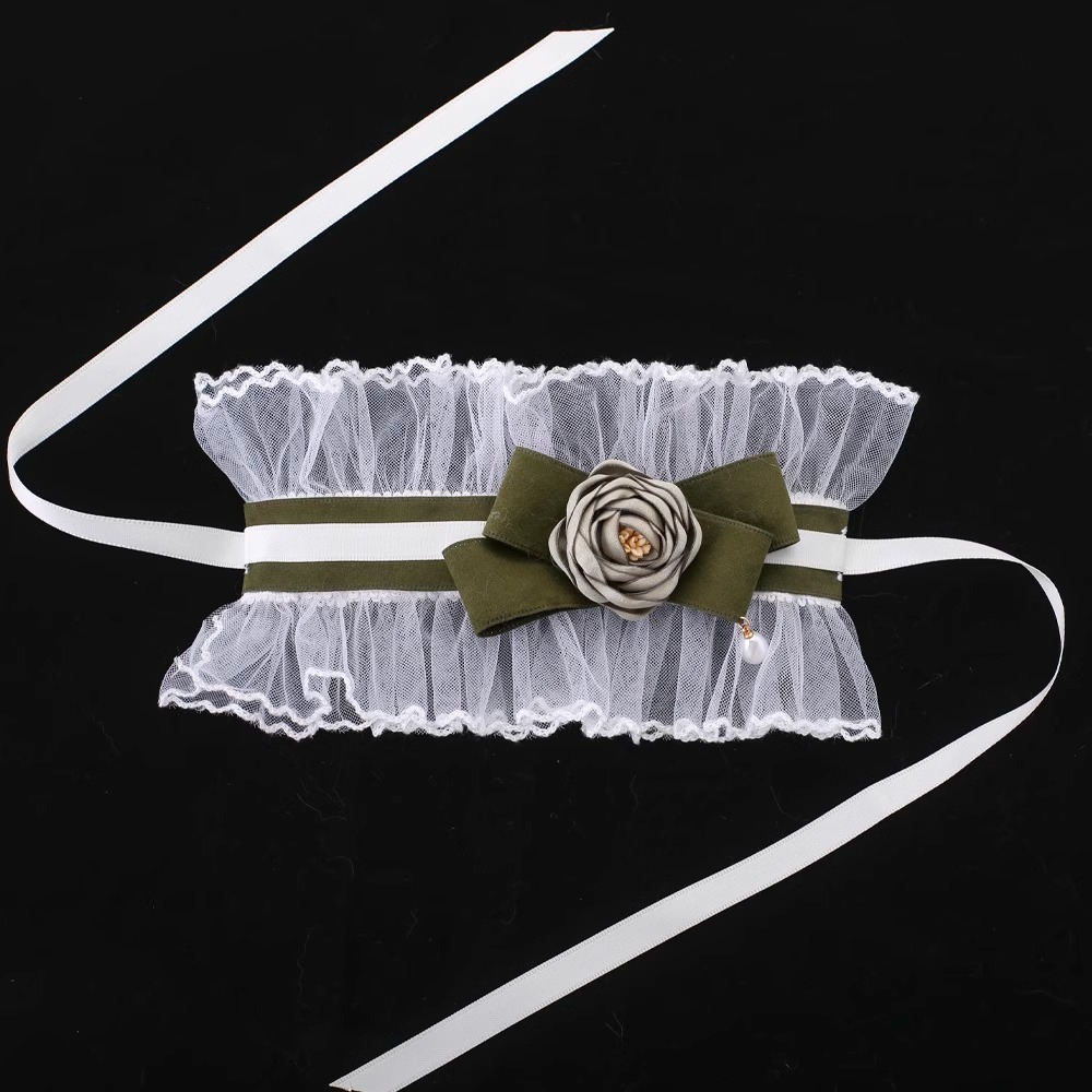 【Choker|Collar】Elegant dress collar with white lace and dark green rose 039
