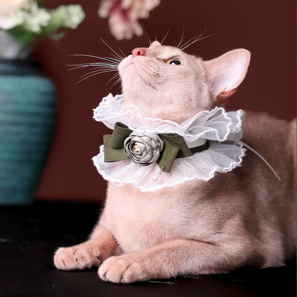 【Choker|Collar】Elegant dress collar with white lace and dark green rose 039