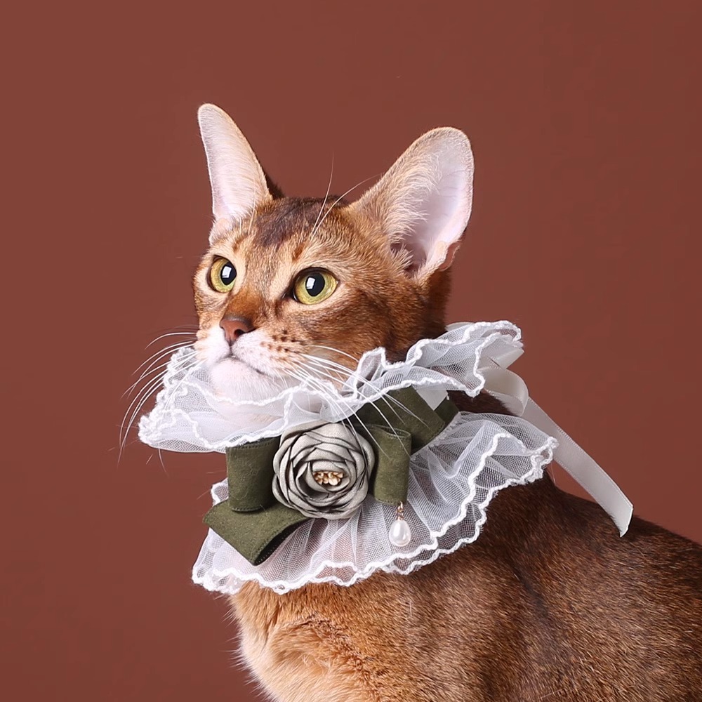 【Choker|Collar】Elegant dress collar with white lace and dark green rose 039