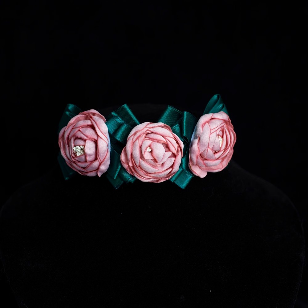 【Choker|Collar】Green Leaf Pink Rose Garden 049