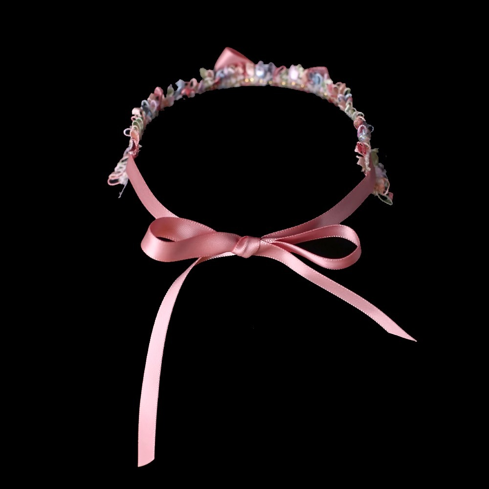 【Choker|Collar】Green and astringent pink bow 059