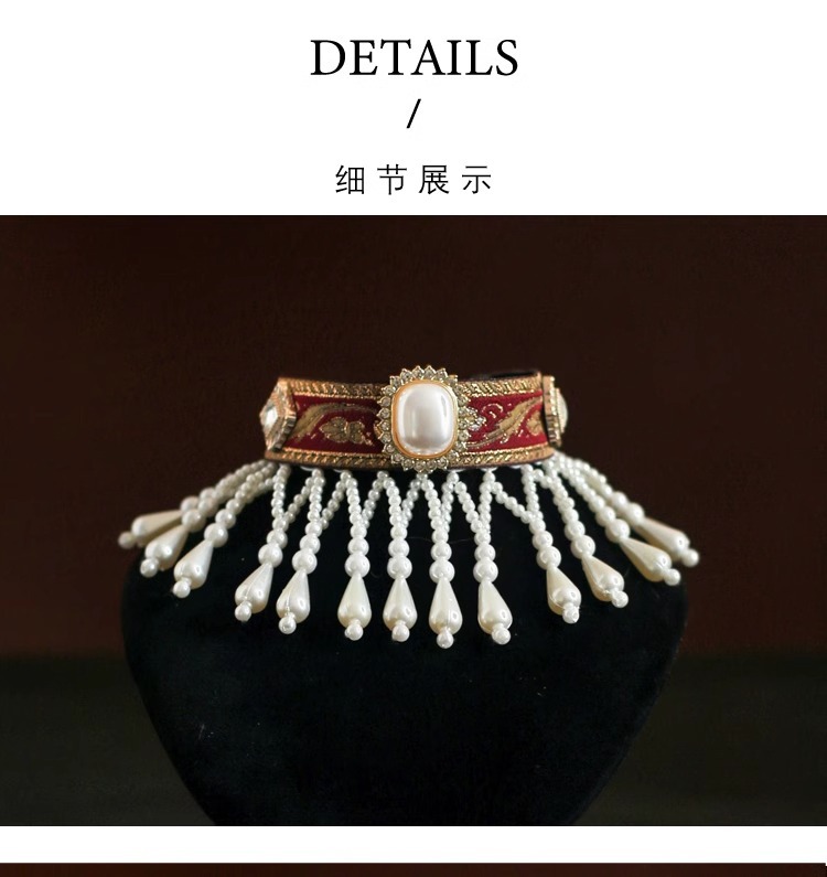 【Choker|Collar】Velvet gemstone dense tassels 052