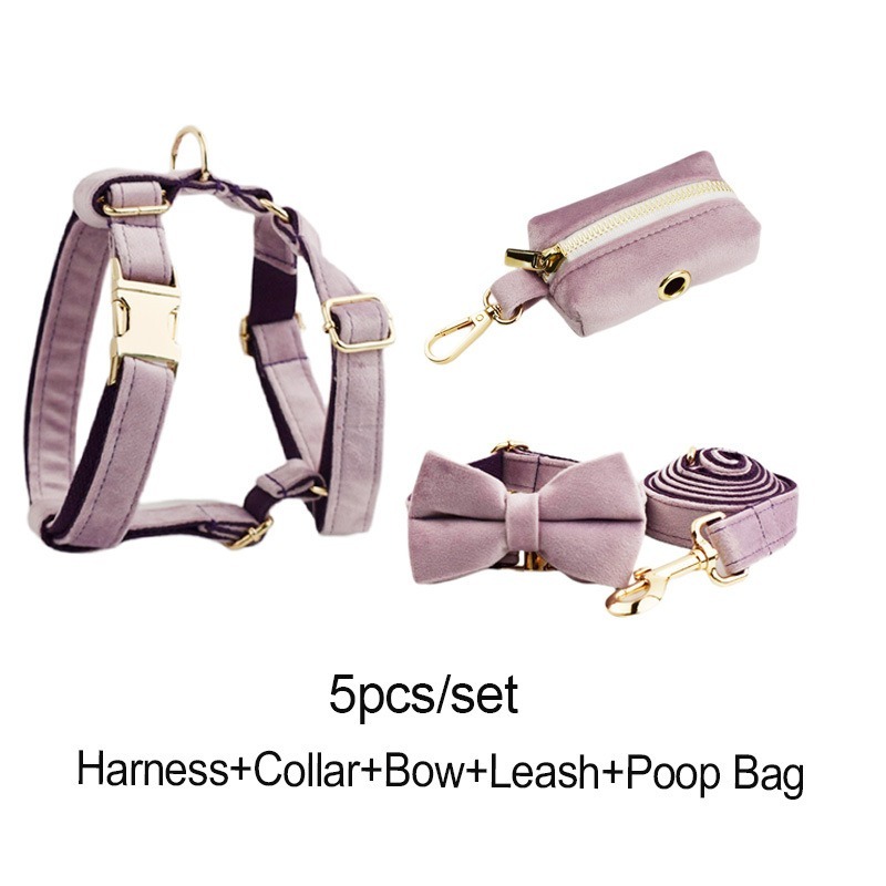 Outdoor Dog Walking Set Customized Engraved Light Purple Free Flower