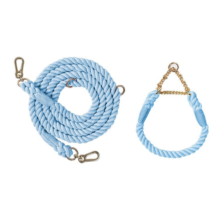 Multi Functional Colored Traction Rope Metal Collar Sky Blue