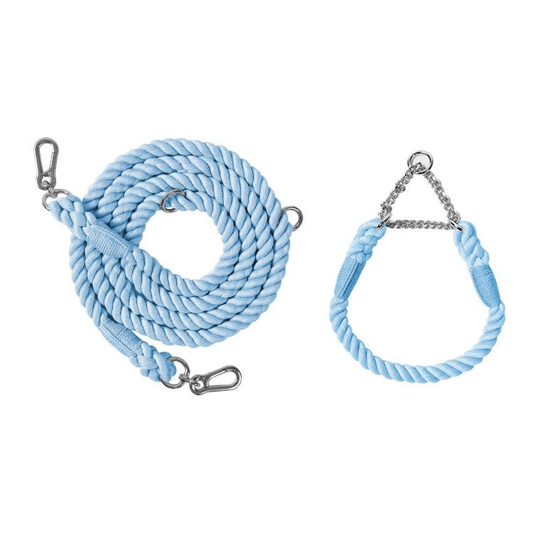 Multi Functional Colored Traction Rope Metal Collar Sky Blue