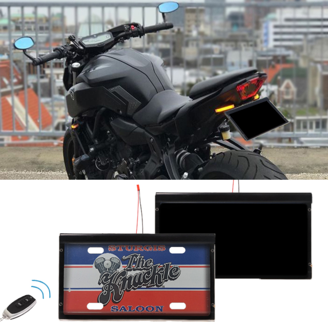Black Vanish Remote Motorcycle Smart Tint Film License Plates Black Fog Plate