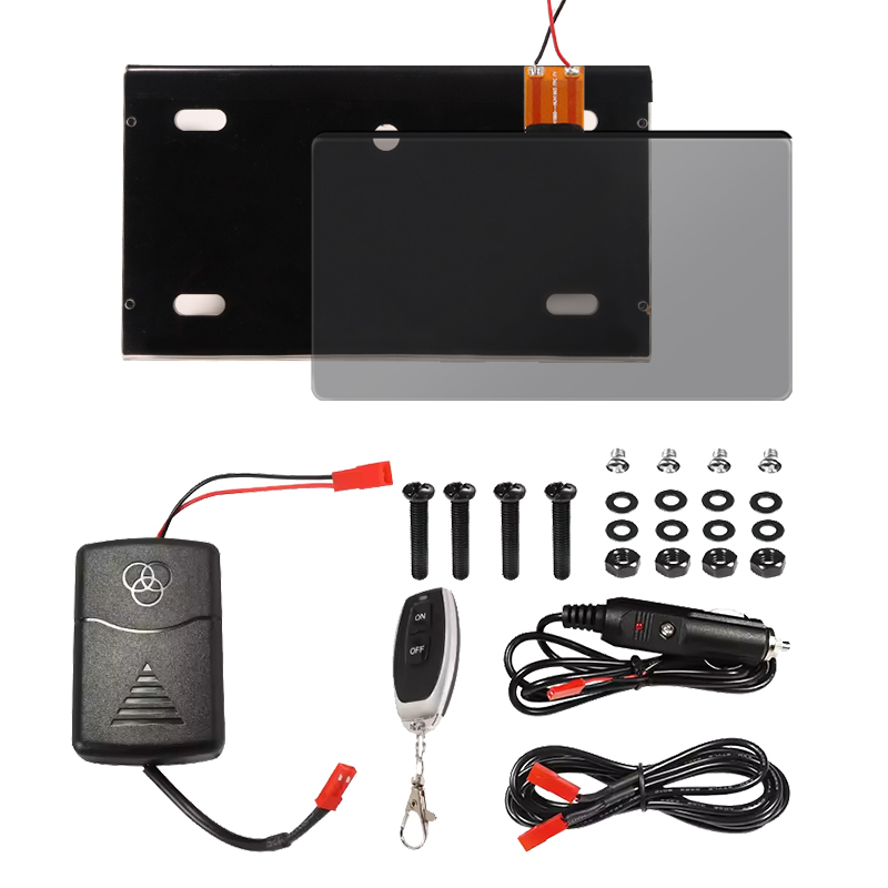 Black Vanish Remote Motorcycle Smart Tint Film License Plates Black Fog Plate