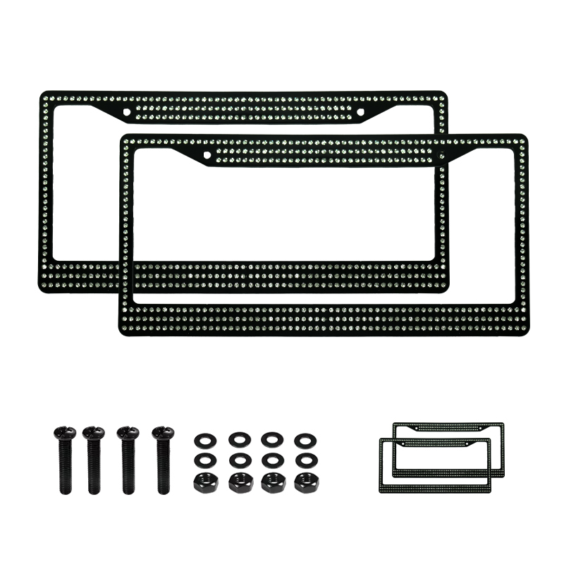 Custom white black sunshine bling license plate frame