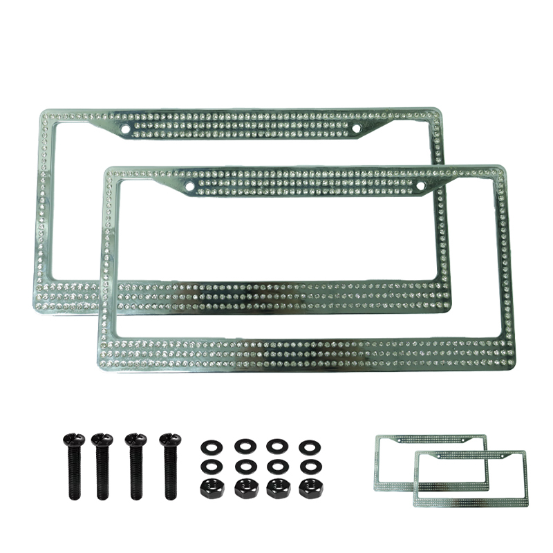 Custom white black sunshine bling license plate frame