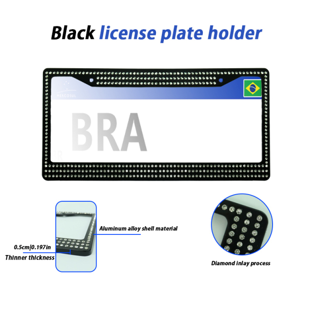 Custom white black sunshine bling license plate frame