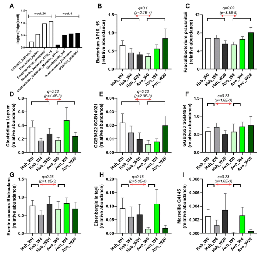 Avocado intake was associated with significant changes in gut bacterial species at 4 and 26 weeks