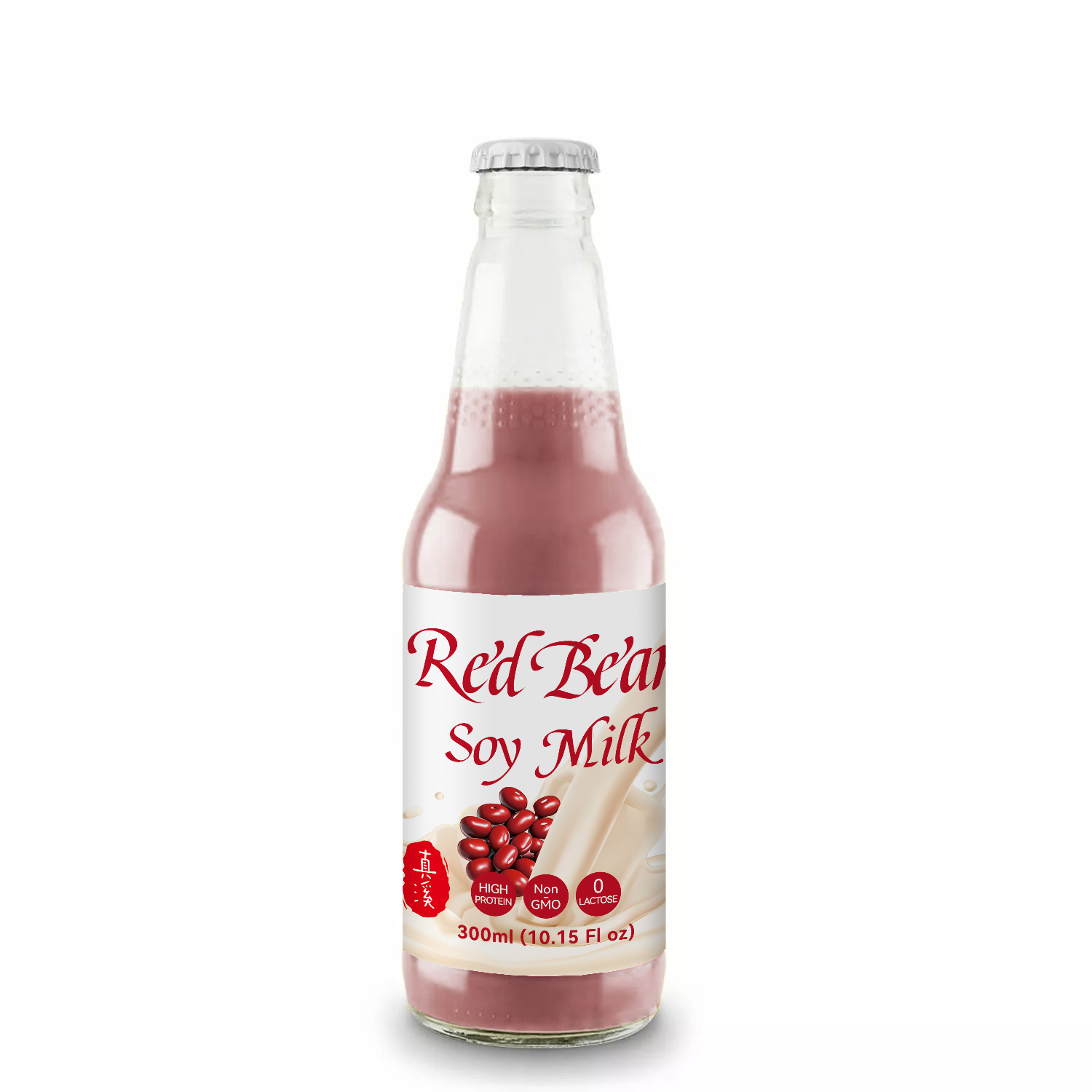 300ML ZhenXi Natural Red Bean Soy Milk Drink Glass Bottle