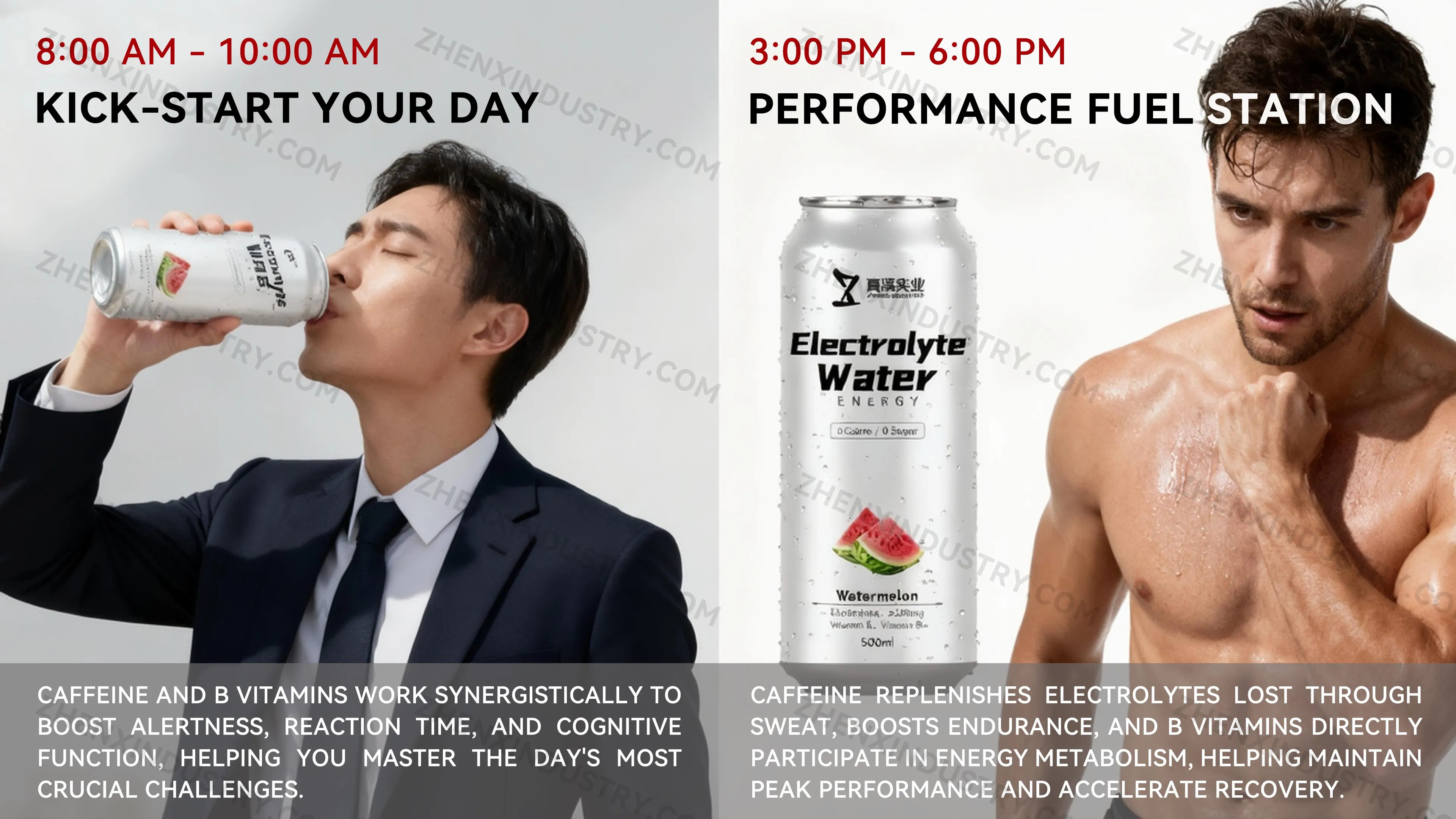 Energy drinks are available from 8:00 AM to 10:00 AM and from 3:00 PM to 6:00 PM