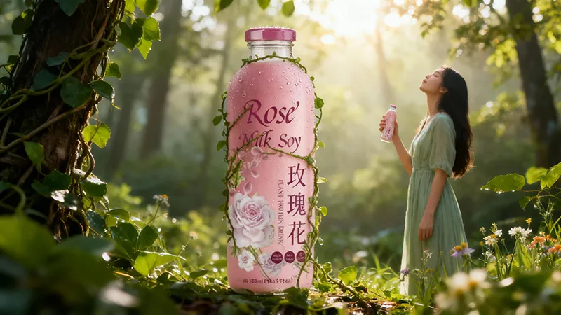 300ML ZhenXi Natural Roses Flavor Soy Milk Drink Glass Bottle