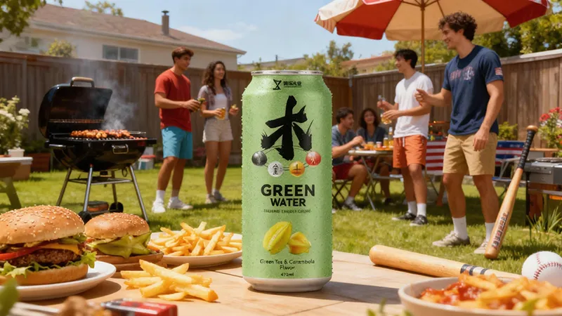 ZhenXi 473ml Green Tea Starfruit Flavor Canned Five Elements Taurine Energy Drink in a premium aluminum can