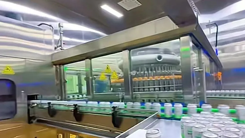 Canned electrolyte energy drinks are being filled on the production line.