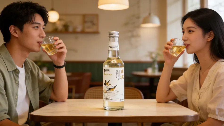 Young consumers enjoying tea infused fruit wine