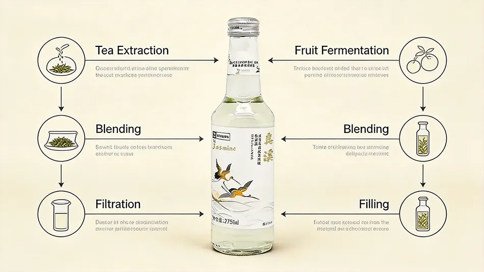Tea wine production process from tea extraction to bottling