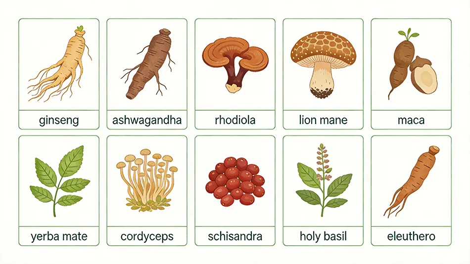top herbal ingredients for energy drinks ginseng ashwagandha rhodiola lion mane